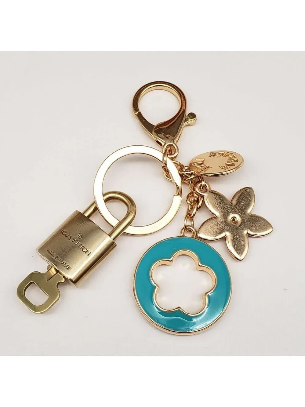 LV Gold Padlock 🔑 Authentic Louis Vuitton Charm + Unbranded Flower Keychain